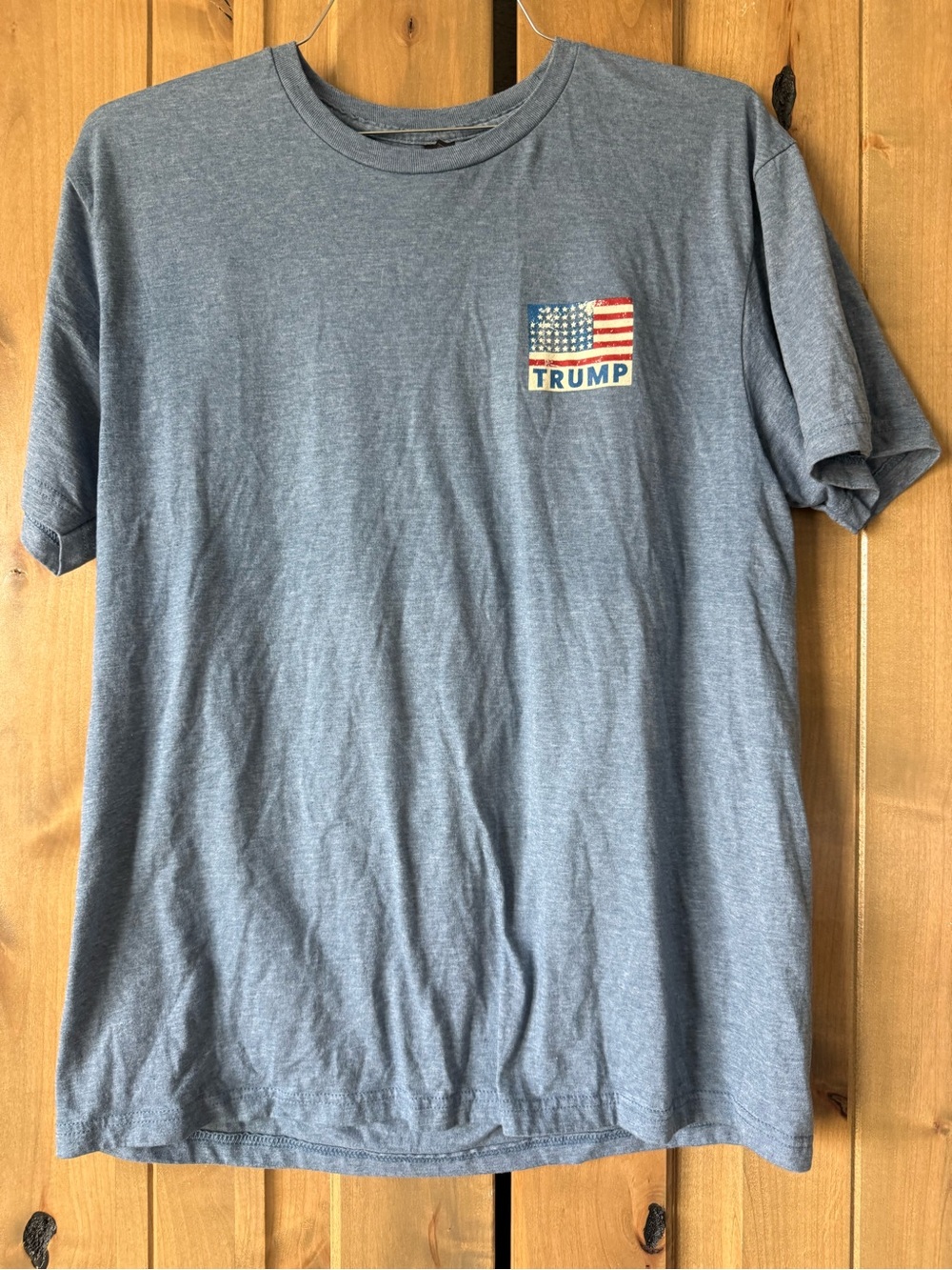 Gildan Heather Blue Short Sleeve Tee with Flag Pocket Graphic TRUMP
